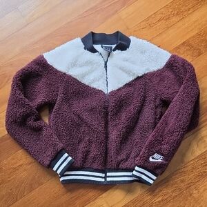 Nike Maroon and Cream Sherpa Jacket